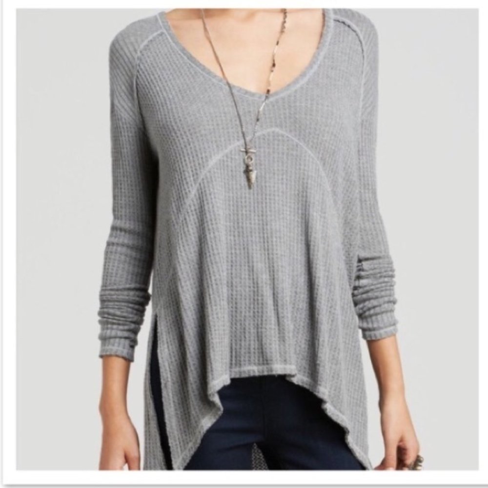Free People Waffle Knit V Neck Sunset Park Thermal